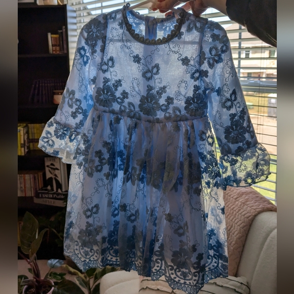Kids Blue Lace Dress - Picture 3 of 7